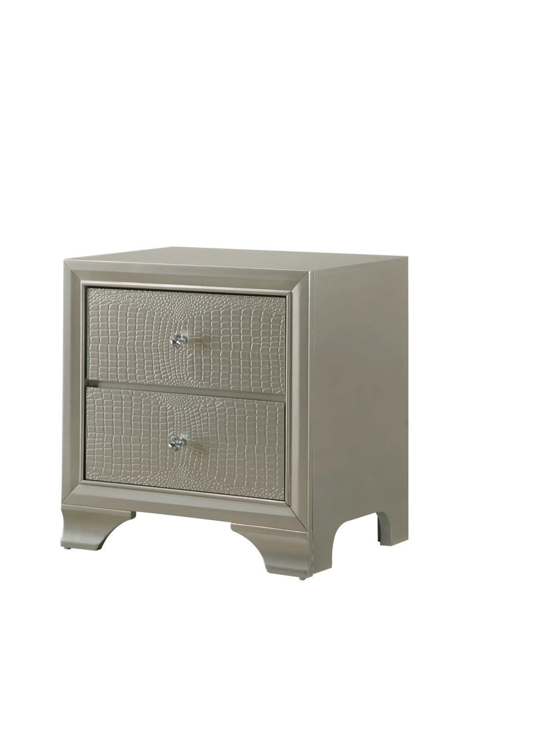 1Pc Modern Glam Style Champagne Finish Two Drawer Nightstand Embossed Crocodile Pattern Champagne Solid Wood