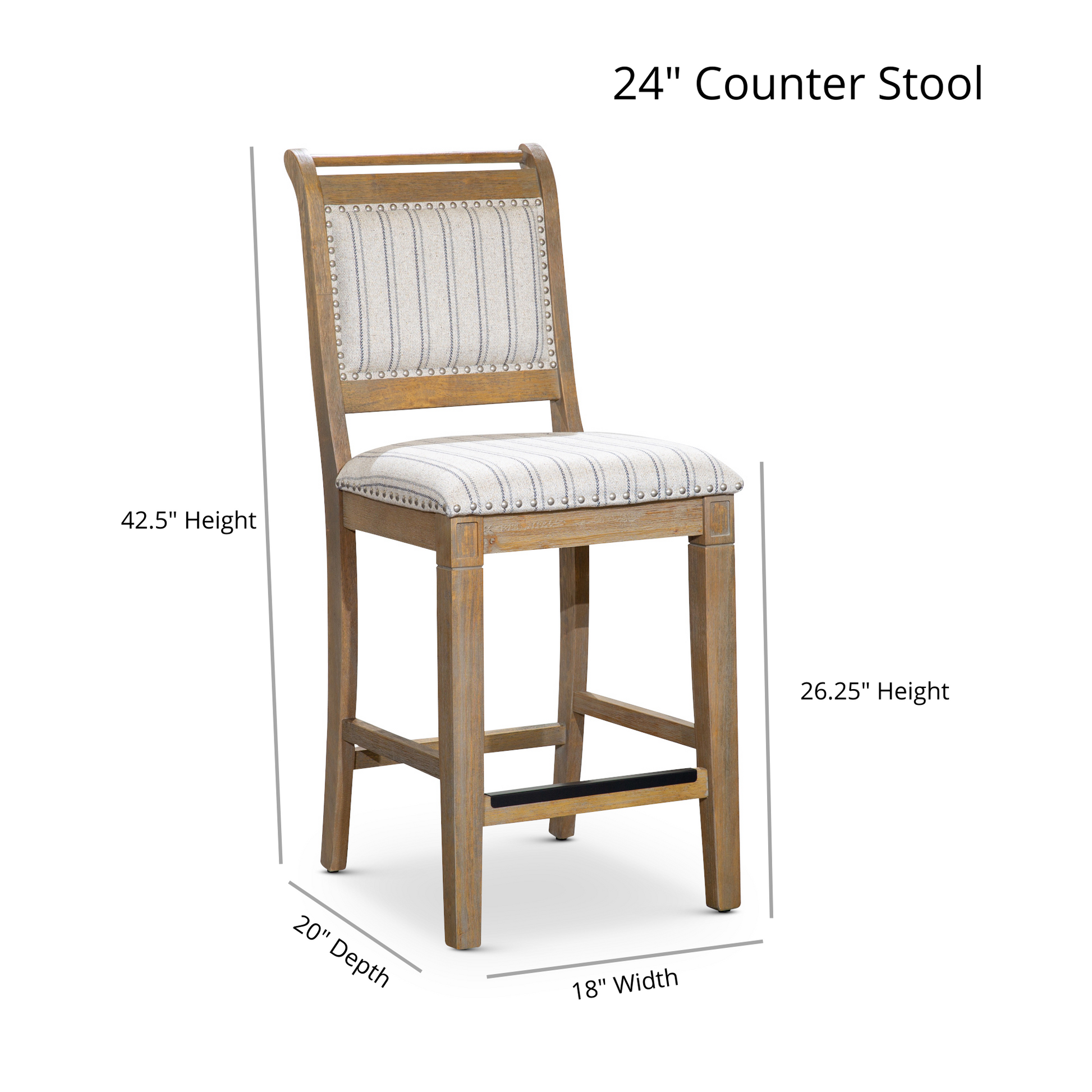 24" Counter Stool, Antique White Finish, Black Leather Seat Antique White Bonded Leather