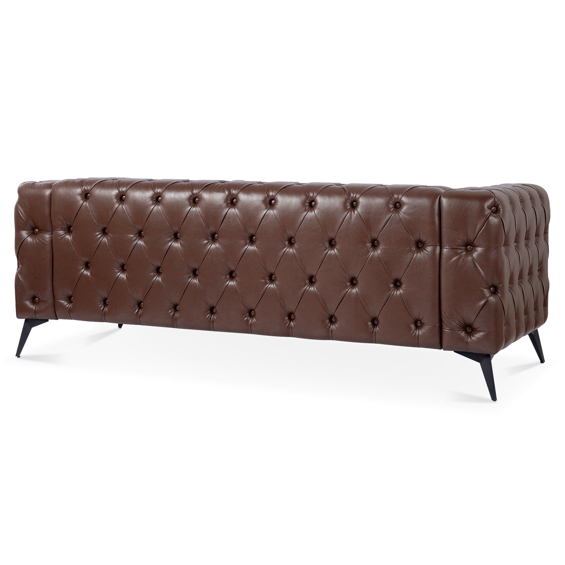 84.06Inch Width Traditional Square Arm Removable Cushion 3 Seater Sofa Dark Brown Foam Pu