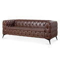 84.06Inch Width Traditional Square Arm Removable Cushion 3 Seater Sofa Dark Brown Foam Pu