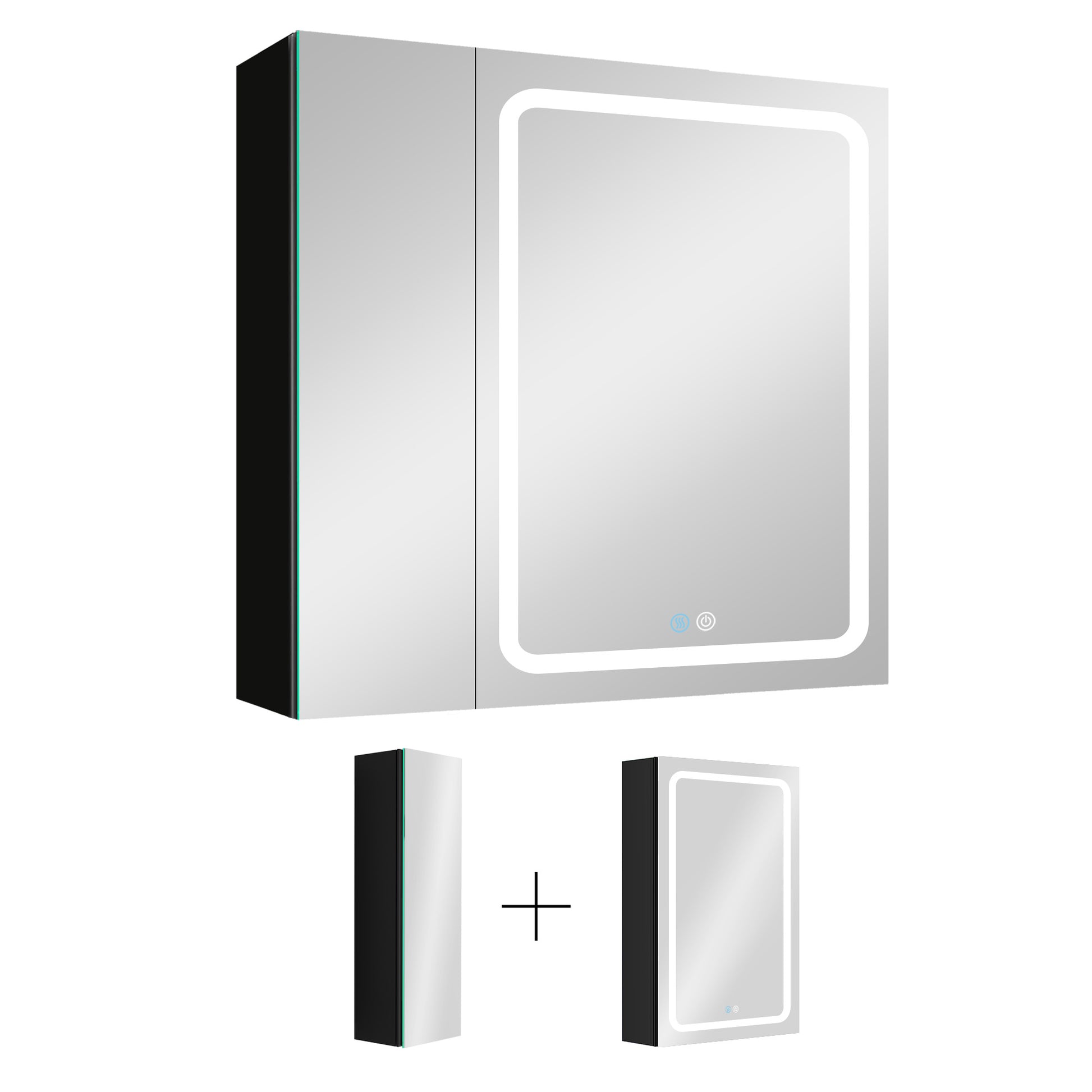 30X30 Inch Led Bathroom Medicine Cabinet Surface Mount Double Door Lighted Medicine Cabinet, Medicine Cabinets For Bathroom With Mirror Defogging, Dimmer Black Black Modern Aluminium