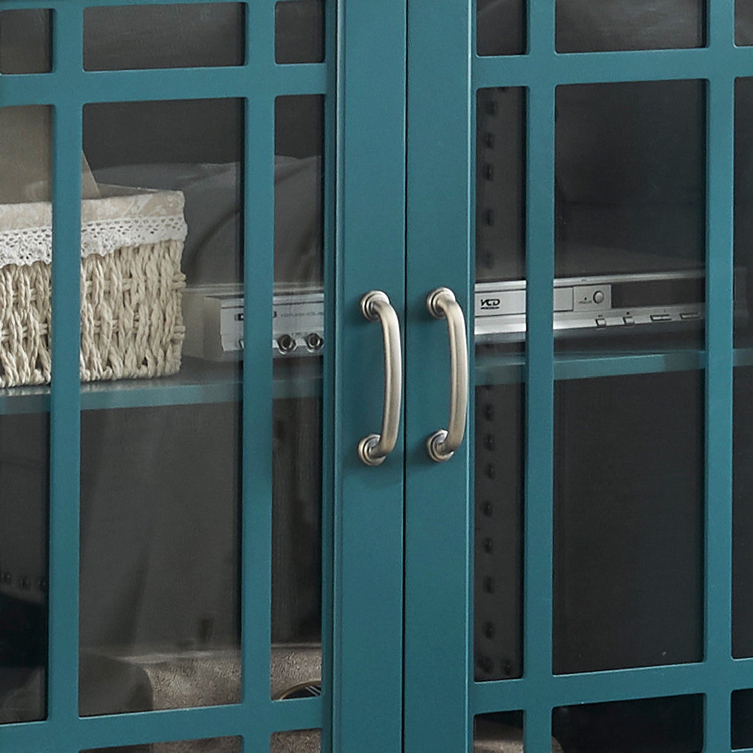 62" Tv Stand, Buffet Sideboard Cabinet, Teal Blue Teal Blue Primary Living Space 40 49 Inches Mdf Glass