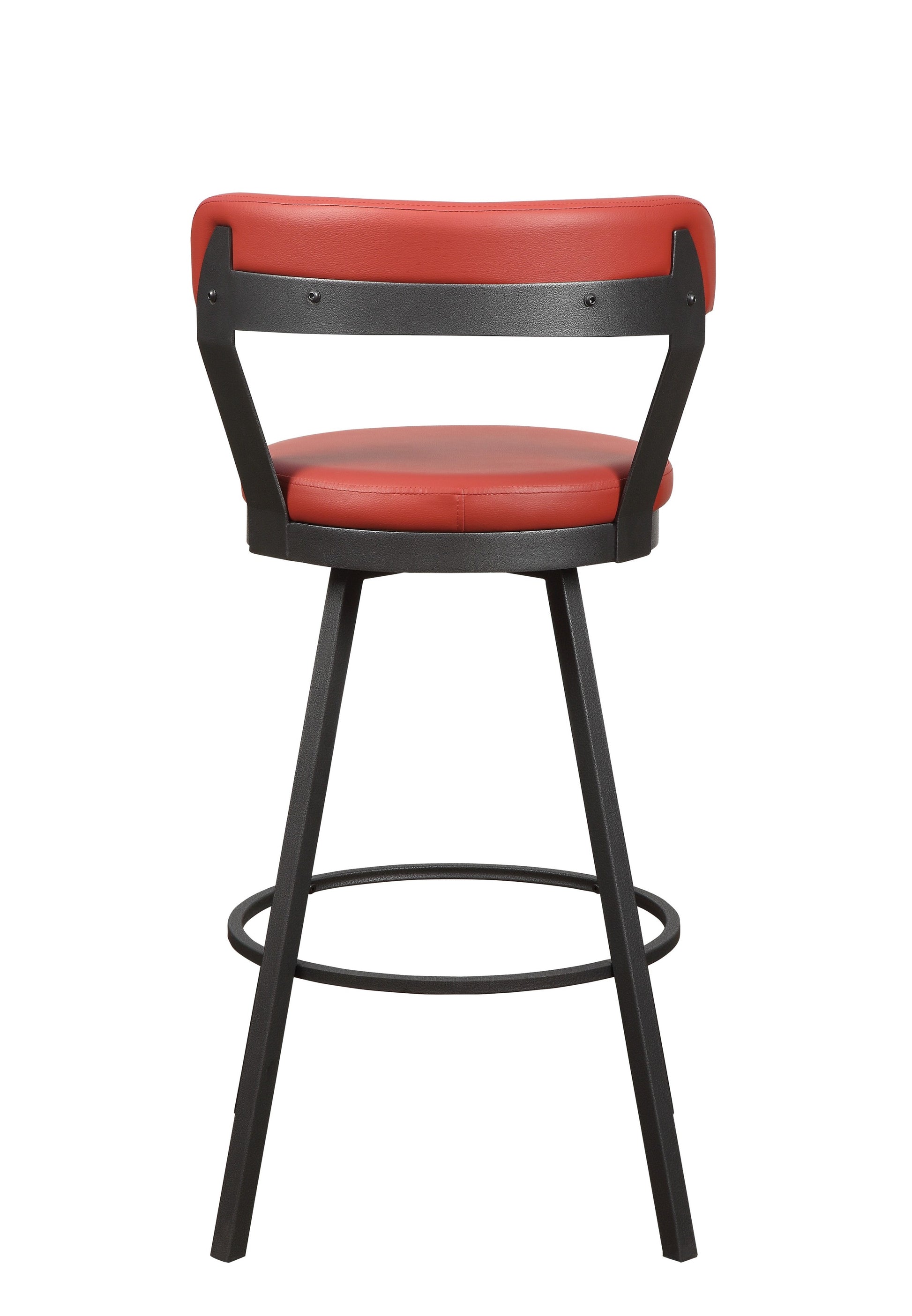 Red Faux Leather Upholstered Metal Base Chairs Set Of 2Pc 360 Degree Swivel Bar Height Design Pub Chairs Casual Style Red Dining Room Bar Stools Metal