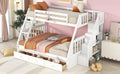 Twin Over Full Bunk Bed With Drawers Ladder And Storage Staircase, White White Solid Wood Mdf