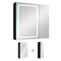 30X30 Inch Led Bathroom Medicine Cabinet Surface Mount Double Door Lighted Medicine Cabinet, Medicine Cabinets For Bathroom With Mirror Defogging Dimmer Black Black Modern Aluminium