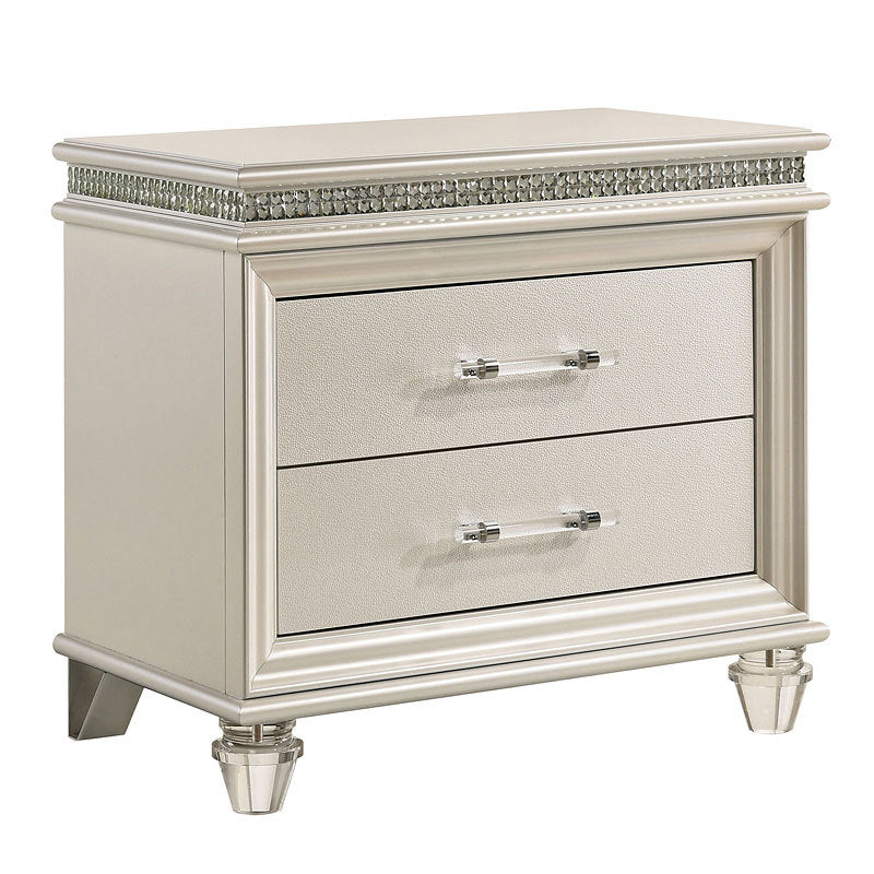 Classic Pearl White 1Pc Nightstand Only Contemporary Solid Wood 2 Drawers Felt Lined Top English Dovetail Acrylic Legs & Pull Handle Antique White 2 Drawers Bedroom Bedside Cabinet Contemporary,Modern Solid Wood Solid Wood