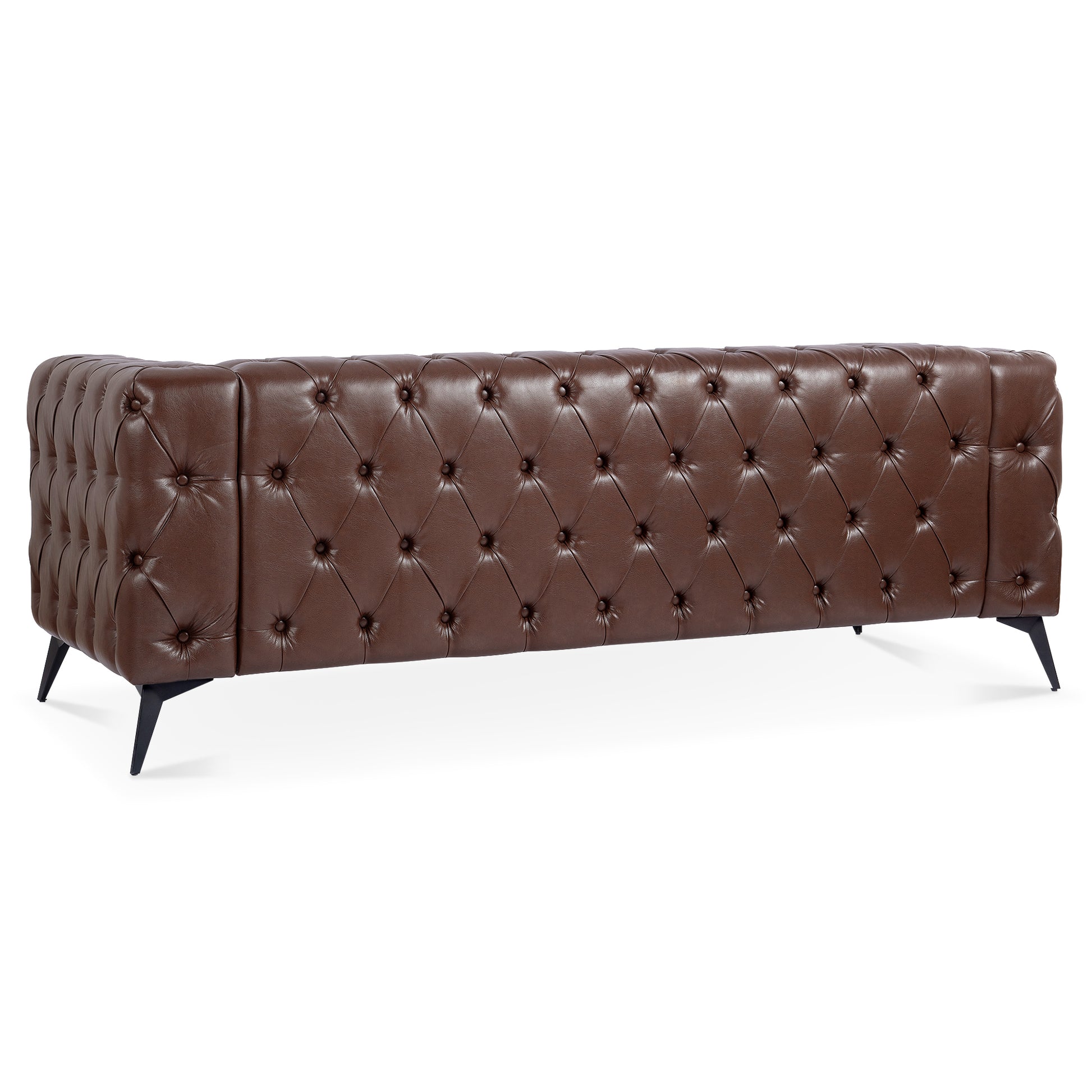 84.06Inch Width Traditional Square Arm Removable Cushion 3 Seater Sofa Dark Brown Foam Pu