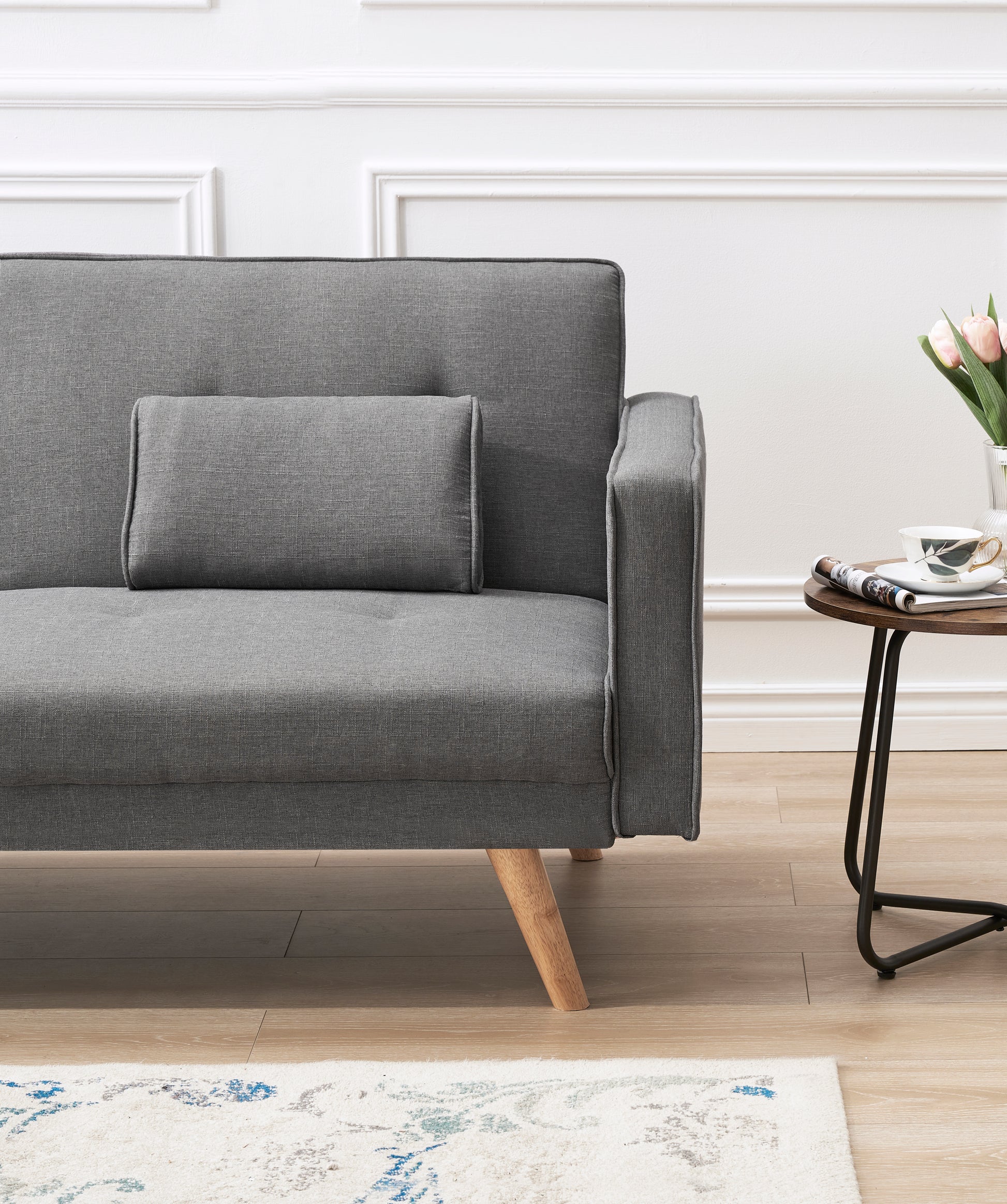 Variable Bed Sofa Living Room Folding Sofa Gray Foam Cotton 4 Seat