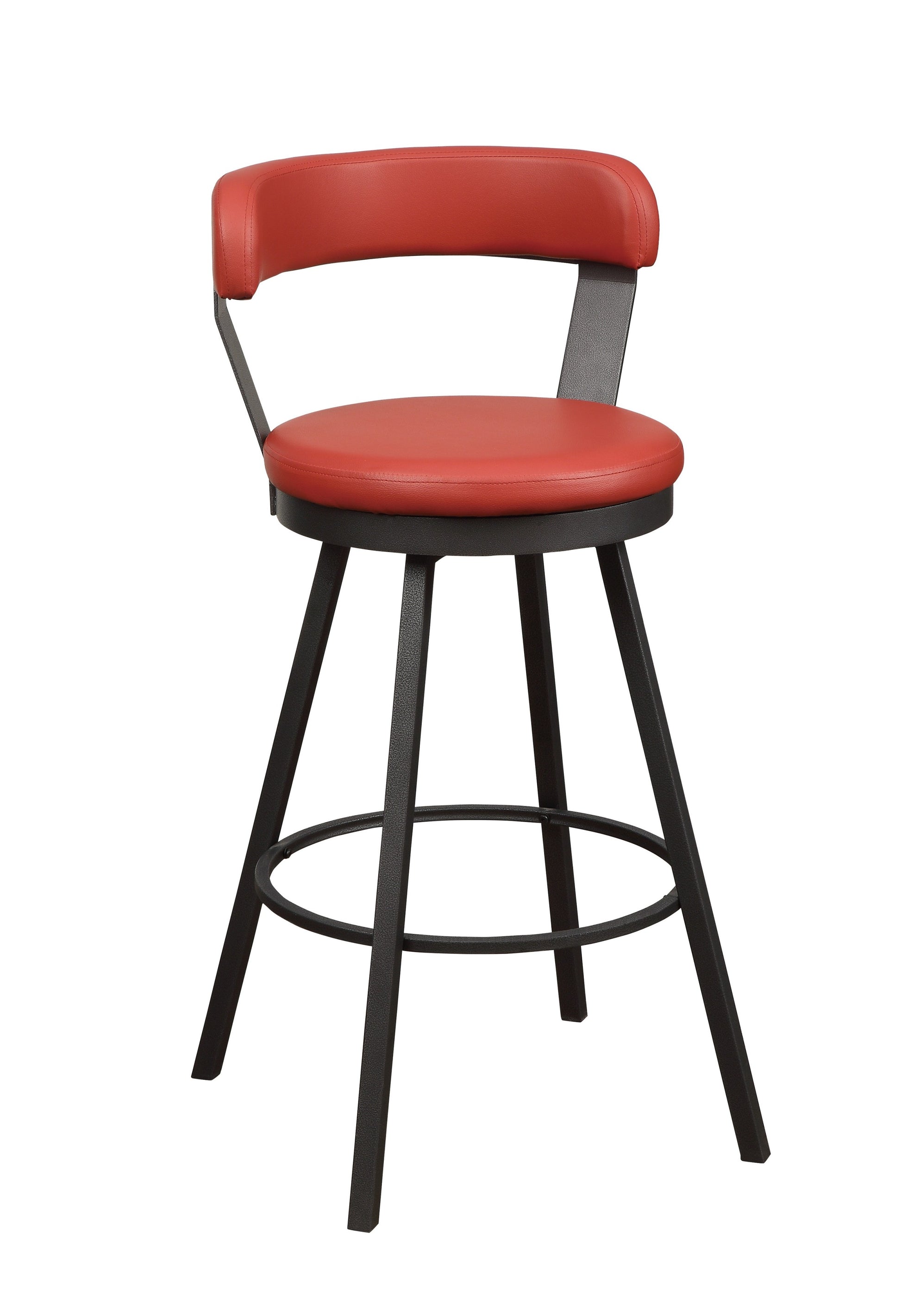 Red Faux Leather Upholstered Metal Base Chairs Set Of 2Pc 360 Degree Swivel Bar Height Design Pub Chairs Casual Style Red Dining Room Bar Stools Metal