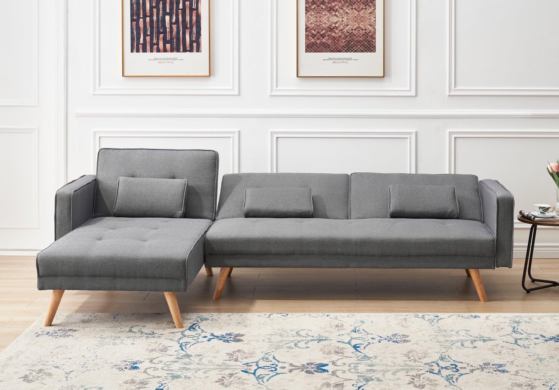 Variable Bed Sofa Living Room Folding Sofa Gray Foam Cotton 4 Seat