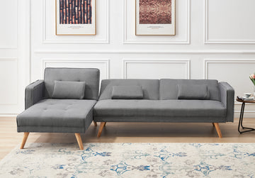 Variable Bed Sofa Living Room Folding Sofa Gray Foam Cotton 4 Seat