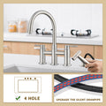 Double Handle Bridge Kitchen Faucet With Side Spray Brushed Nickel Stainless Steel