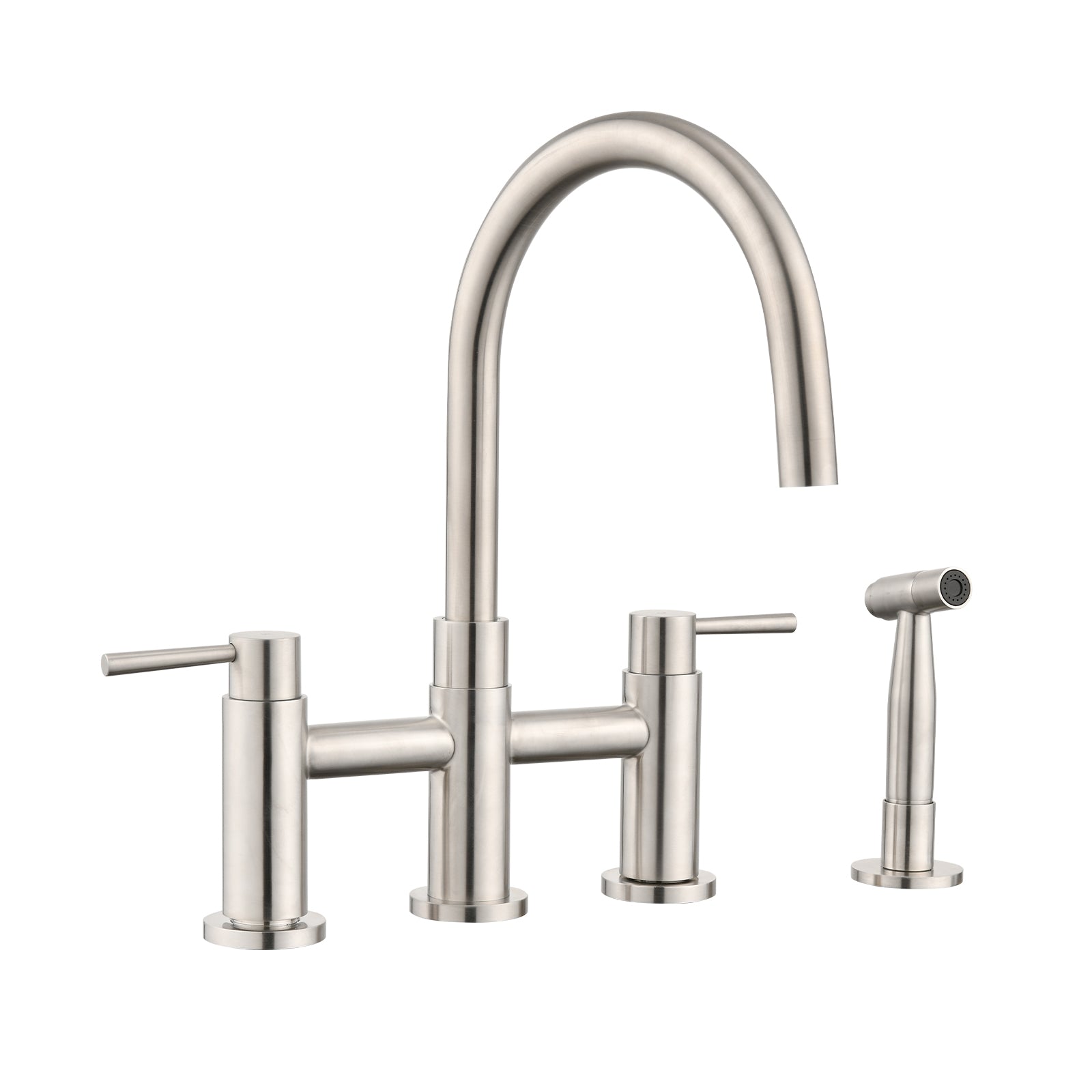 Double Handle Bridge Kitchen Faucet With Side Spray Brushed Nickel Stainless Steel