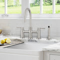 Double Handle Bridge Kitchen Faucet With Side Spray Brushed Nickel Stainless Steel