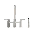 Double Handle Bridge Kitchen Faucet With Side Spray Brushed Nickel Stainless Steel