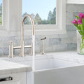 Double Handle Bridge Kitchen Faucet With Side Spray Brushed Nickel Stainless Steel