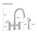 Double Handle Bridge Kitchen Faucet With Side Spray Brushed Nickel Stainless Steel