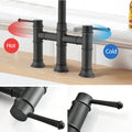 Double Handle Bridge Kitchen Faucet With Pull Down Spray Head Matte Black Stainless Steel