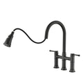 Double Handle Bridge Kitchen Faucet With Pull Down Spray Head Matte Black Stainless Steel