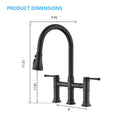 Double Handle Bridge Kitchen Faucet With Pull Down Spray Head Matte Black Stainless Steel