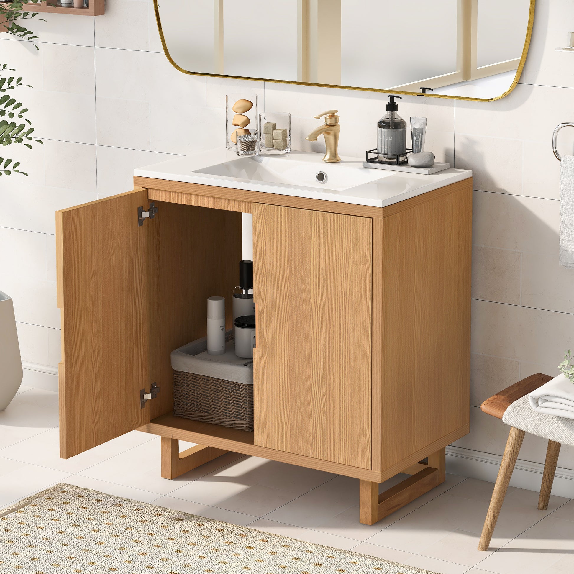 30" Bathroom Vanity Set With Sink, Combo Cabinet, Bathroom Storage Cabinet, Solid Wood Frame Burly Wood Solid Wood Mdf