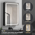 30X30 Inch Led Bathroom Medicine Cabinet Surface Mount Double Door Lighted Medicine Cabinet, Medicine Cabinets For Bathroom With Mirror Defogging, Dimmer Black Black Modern Aluminium