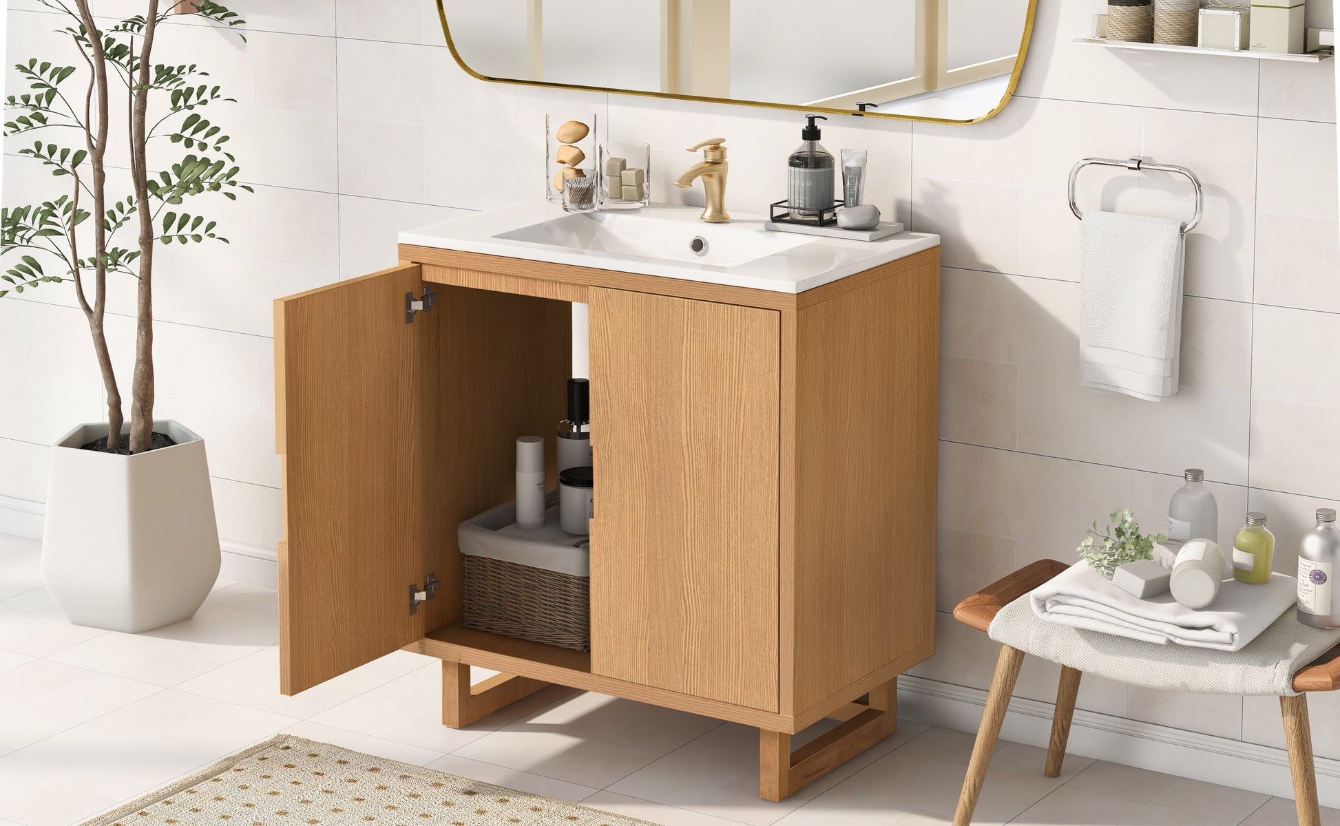 30" Bathroom Vanity Set With Sink, Combo Cabinet, Bathroom Storage Cabinet, Solid Wood Frame Burly Wood Solid Wood Mdf