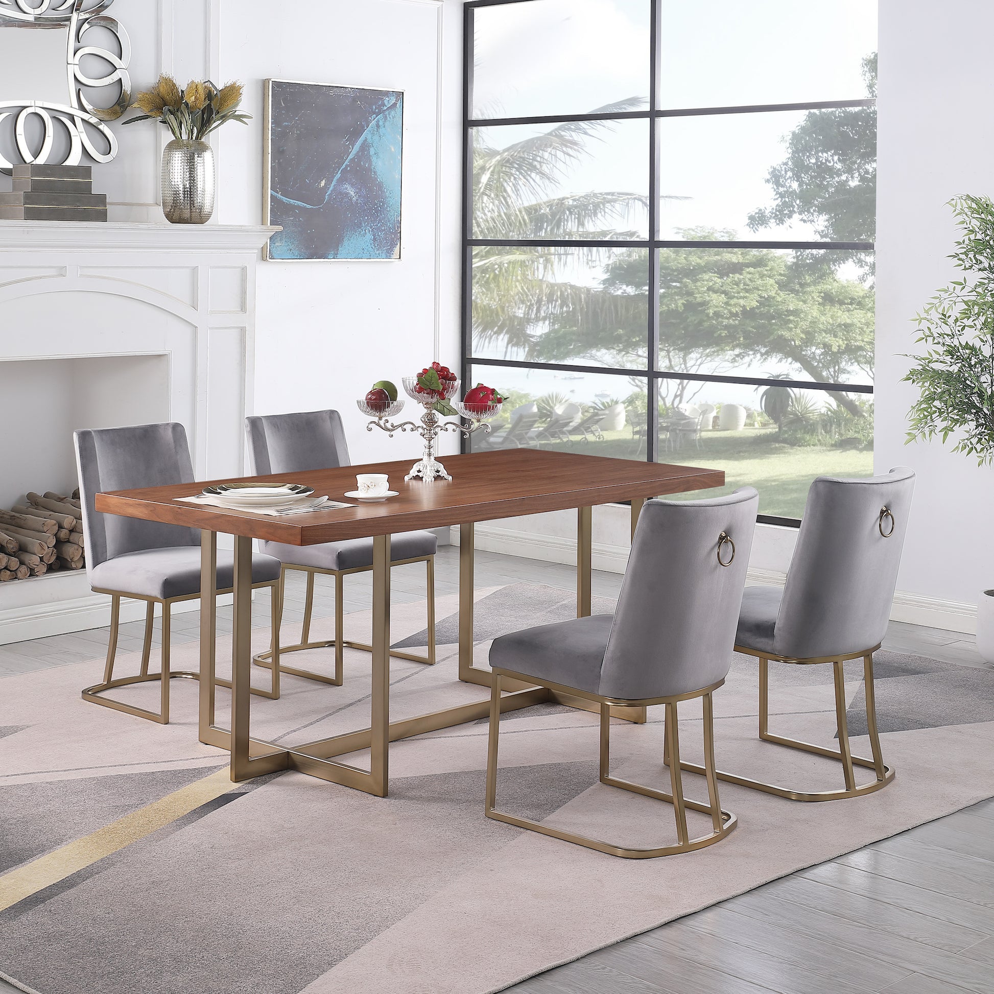 Dining Chairs, Velvet Upolstered Side Chair, Gold Metal Legs Set Of 2 Gray Gray Foam Metal