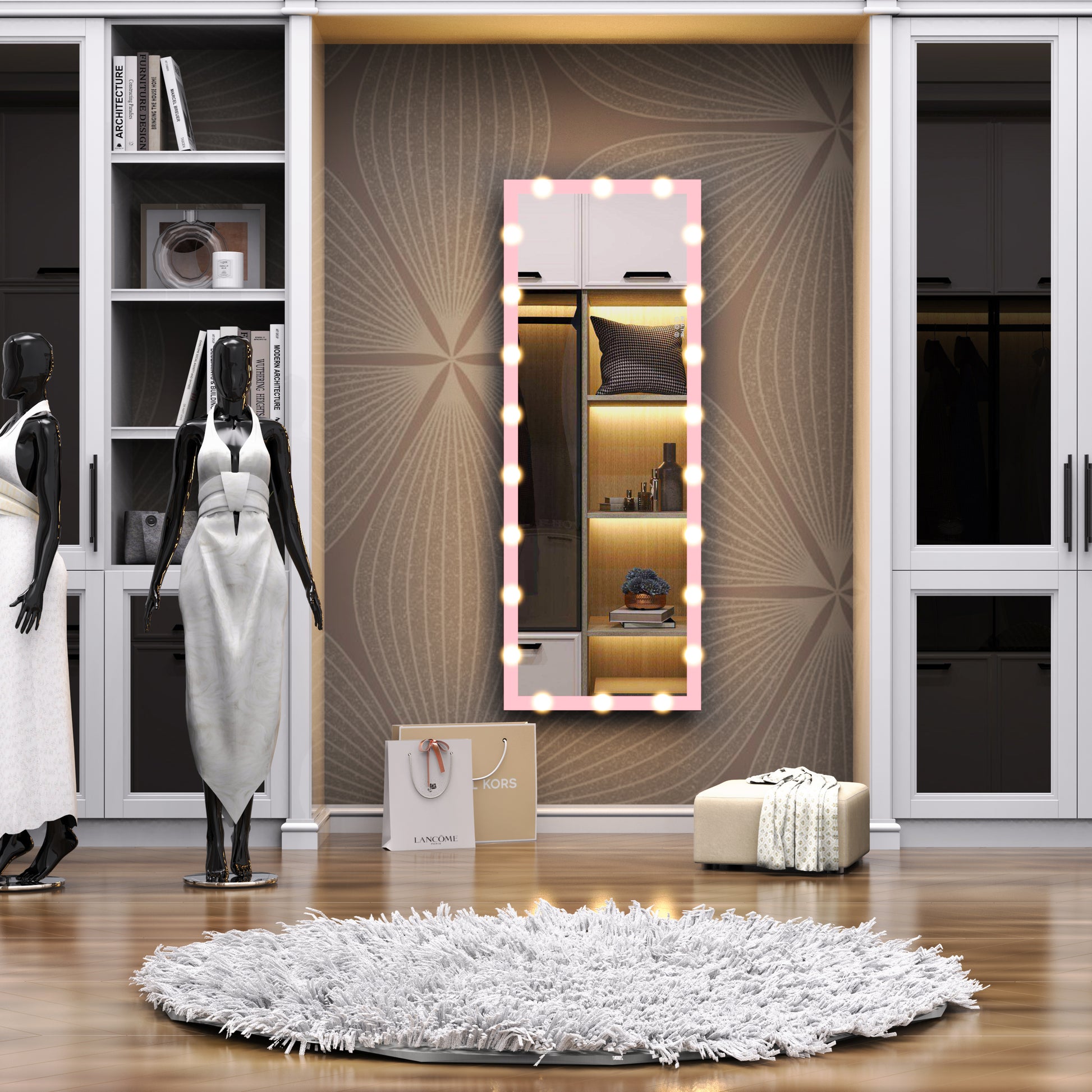 Hollywood Full Length Mirror With Lights Full Body Vanity Mirror With 3 Color Modes Wall Lighted Standing Floor Mirror For Dressing Room Bedroom Hotel Touch Control Pink 62.6"X23.3" Pink Aluminium