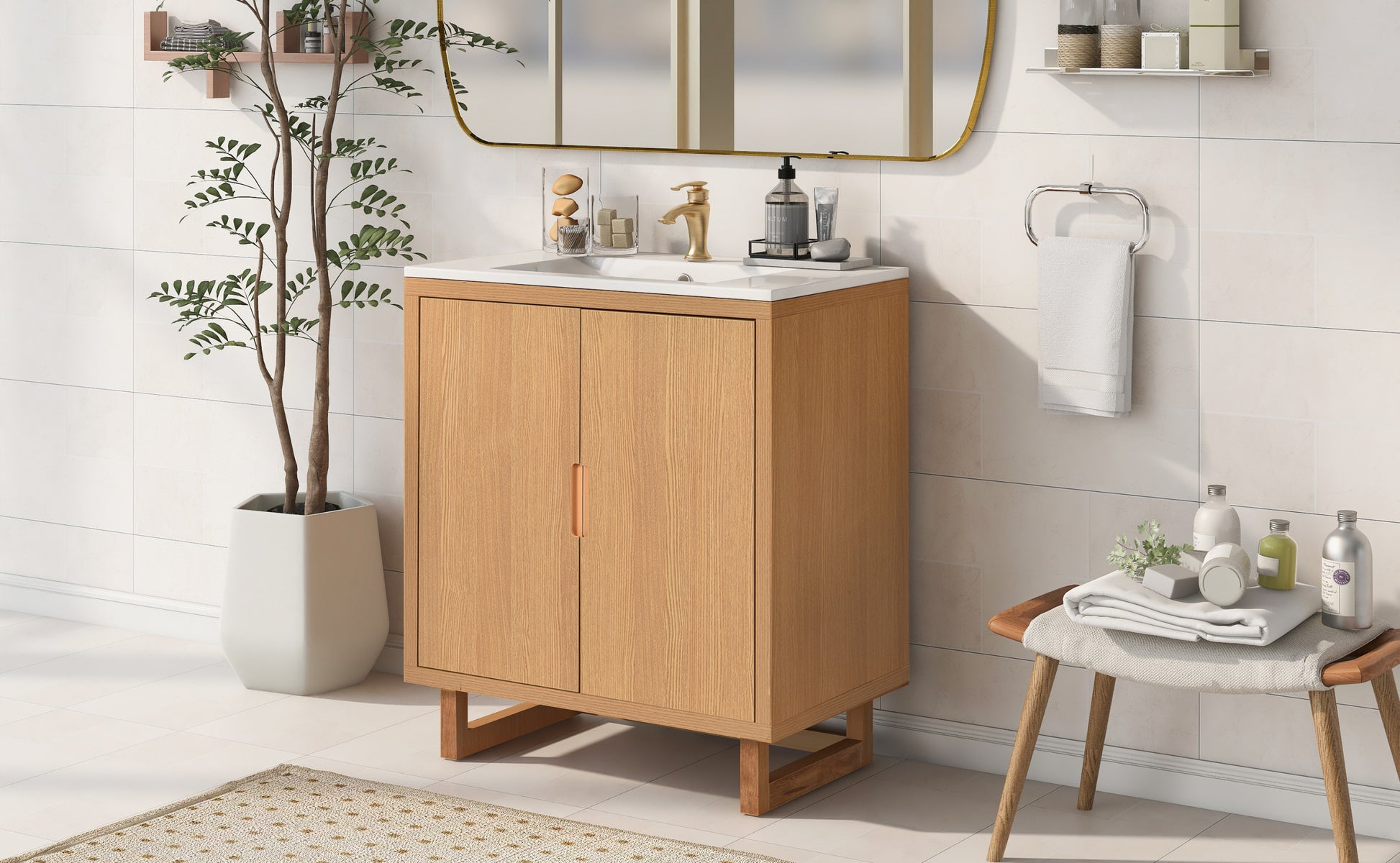 30" Bathroom Vanity Set With Sink, Combo Cabinet, Bathroom Storage Cabinet, Solid Wood Frame Burly Wood Solid Wood Mdf