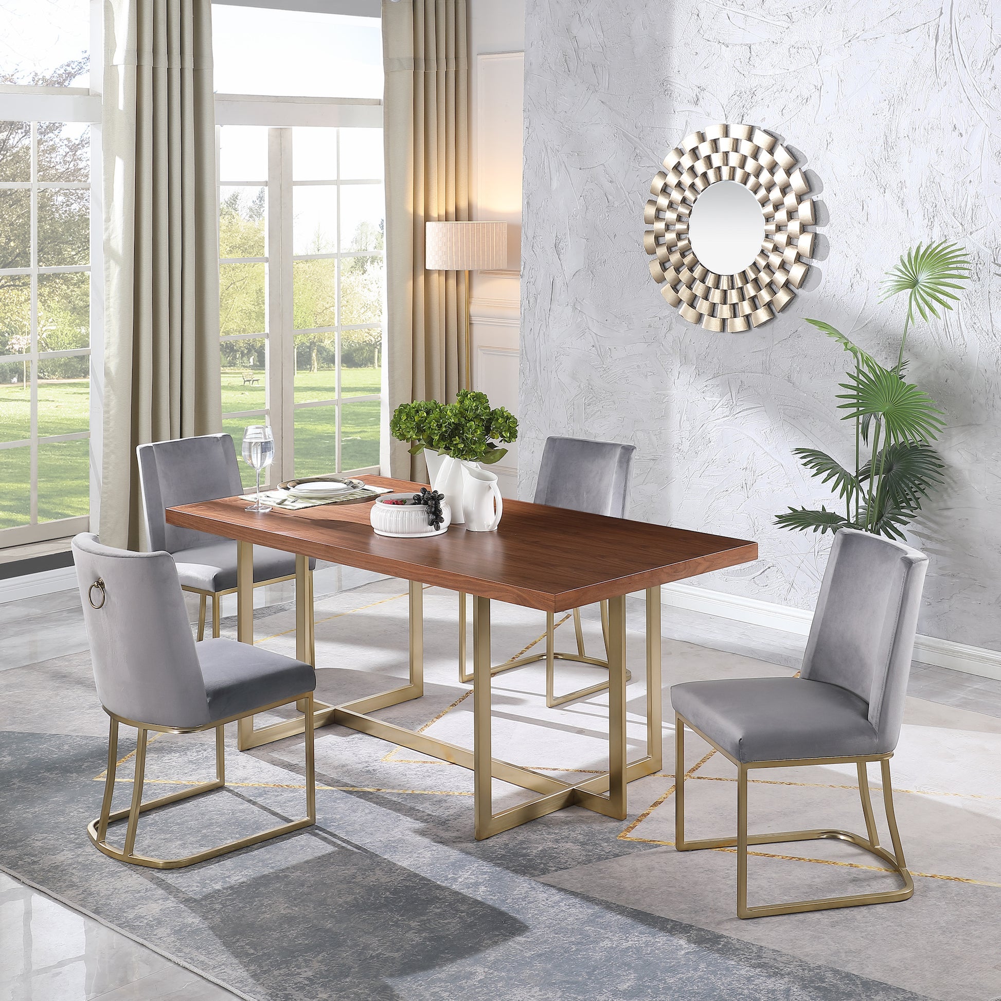 Dining Chairs, Velvet Upolstered Side Chair, Gold Metal Legs Set Of 2 Gray Gray Foam Metal