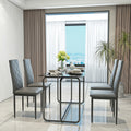 5 Piece Rectangle Dining Table Set With Metal Frame, Tempered Glass Dining Table For Kitchen Room, Black Black Glass