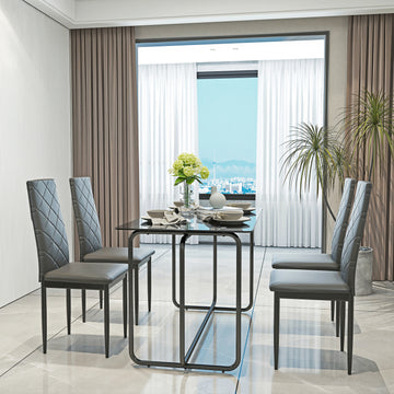 5 Piece Rectangle Dining Table Set With Metal Frame, Tempered Glass Dining Table For Kitchen Room, Black Black Glass