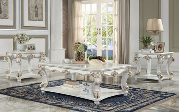 Vendome Coffee Table Square , Antique Pearl Finish Lv01526 Antique White Wood