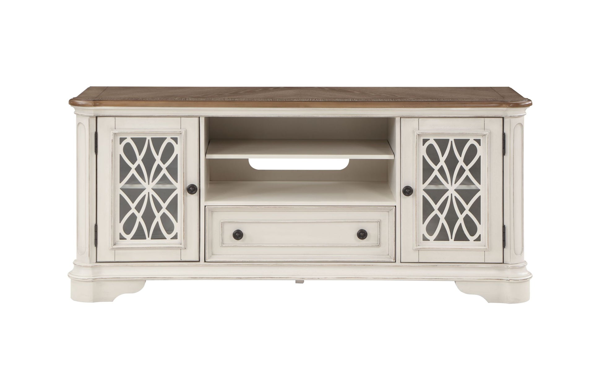 Florian Tv Stand In Oak & Antique White Finish Lv01665 Antique White Solid Wood Mdf