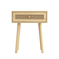 Bohemian End Table, Natural Rattan Drawer In Natural Color Beige Particle Board