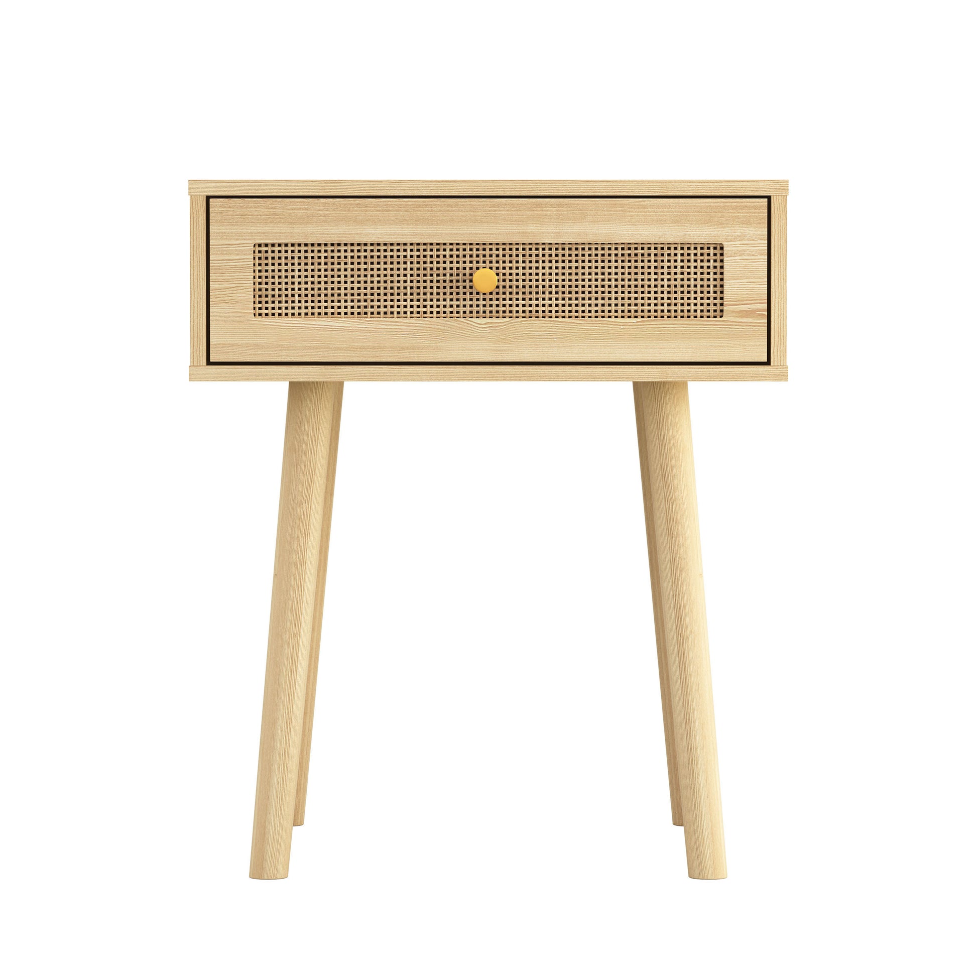 Bohemian End Table, Natural Rattan Drawer In Natural Color Beige Particle Board