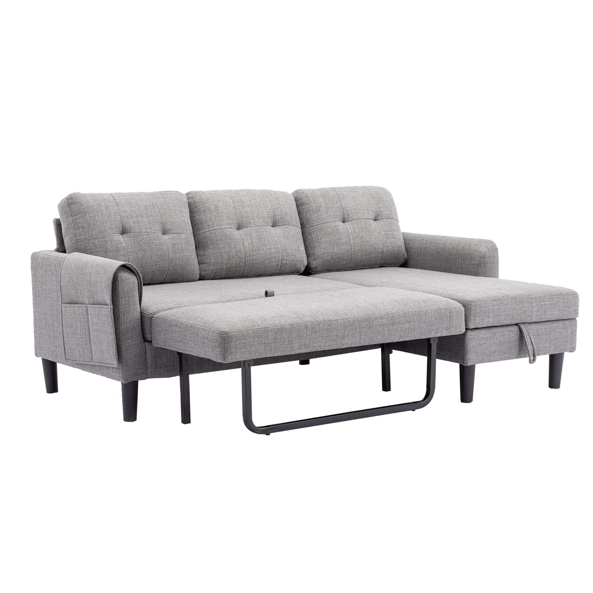 United We Win Sectional Sofa Reversible Sectional Sleeper Sectional Sofa With Storage Chaise Light Gray Linen