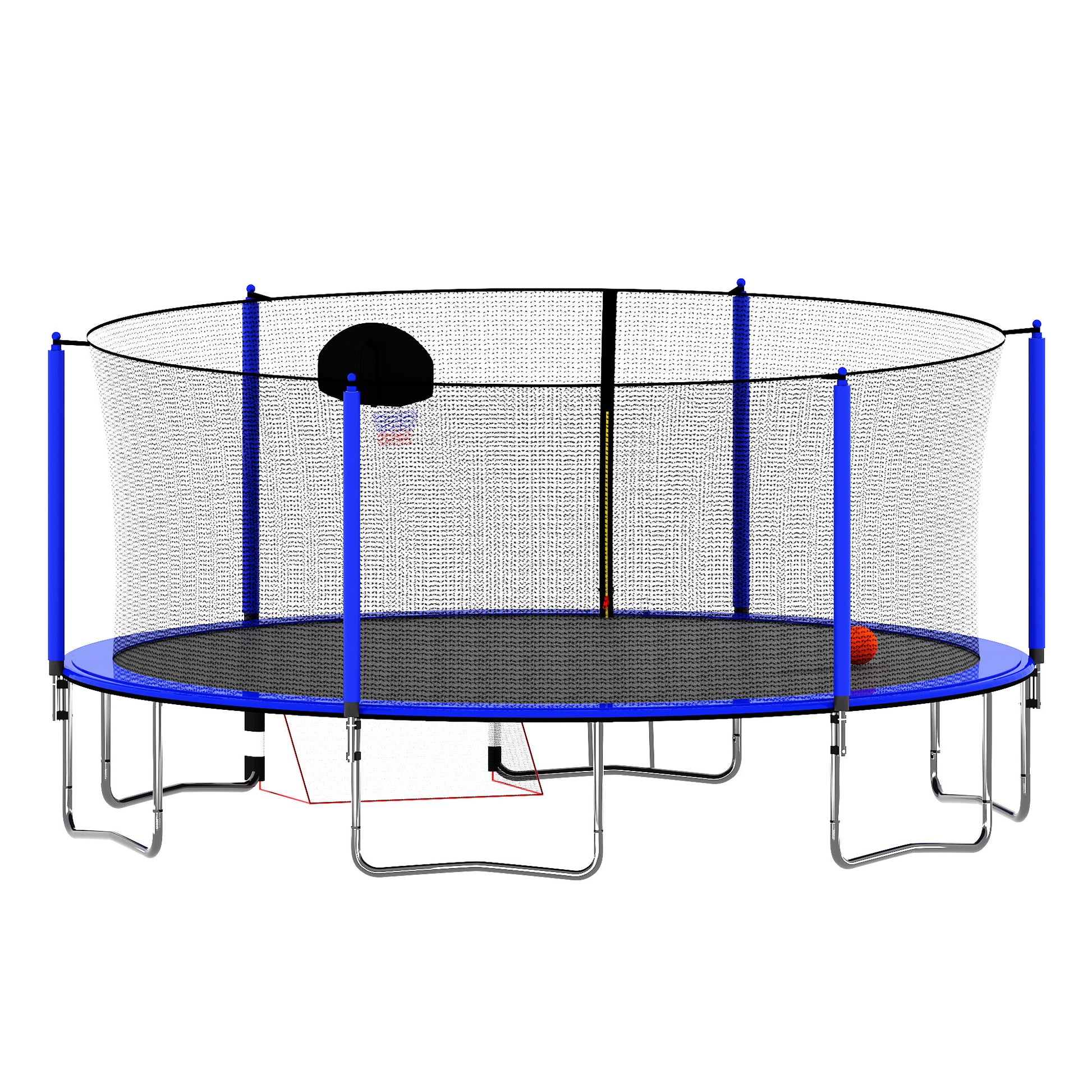 16Ft Trampoline With Basketball Hoop Pump And Ladder Inner Safety Enclosure With Soccer Goal Blue Blue Steel