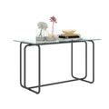 1 Piece Rectangle Dining Table With Black Metal Frame, Tempered Glass Dining Table For Kitchen Room, Transparent Black Transparent Glass