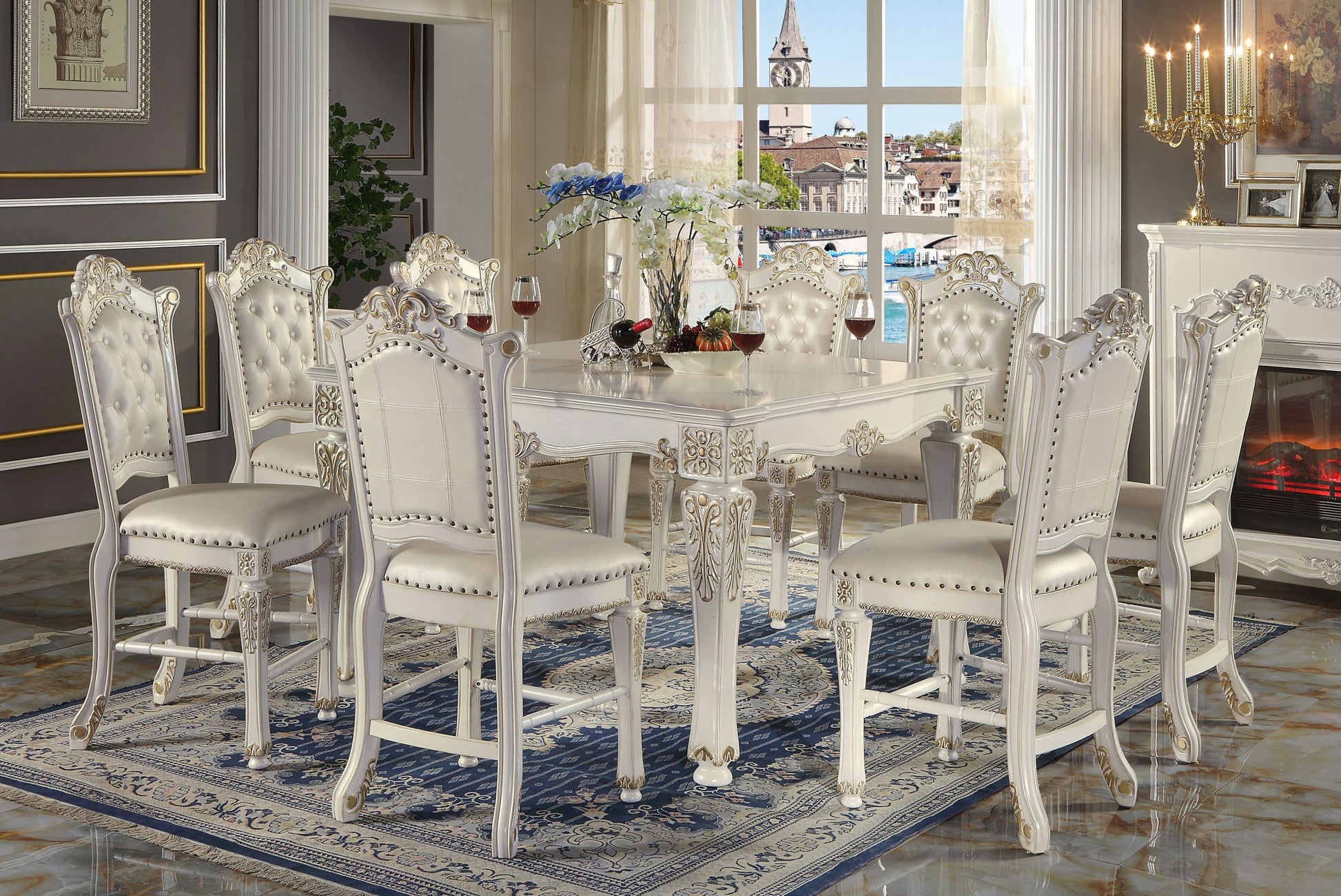 Vendome Counter Height Table, Antique Pearl Finish Dn01515 Antique White Wood