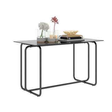 1 Piece Rectangle Dining Table With Metal Frame, Tempered Glass Dining Table For Kitchen Room, Black Black Glass