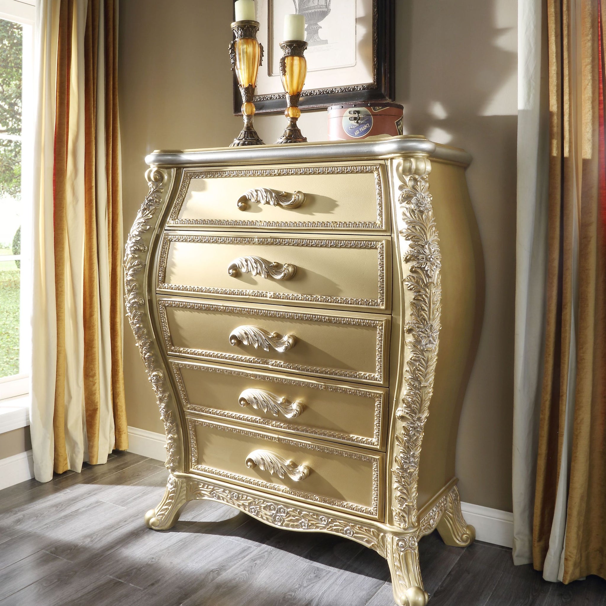 Cabriole Chest Gold Finish Bd01467 Gold Mdf