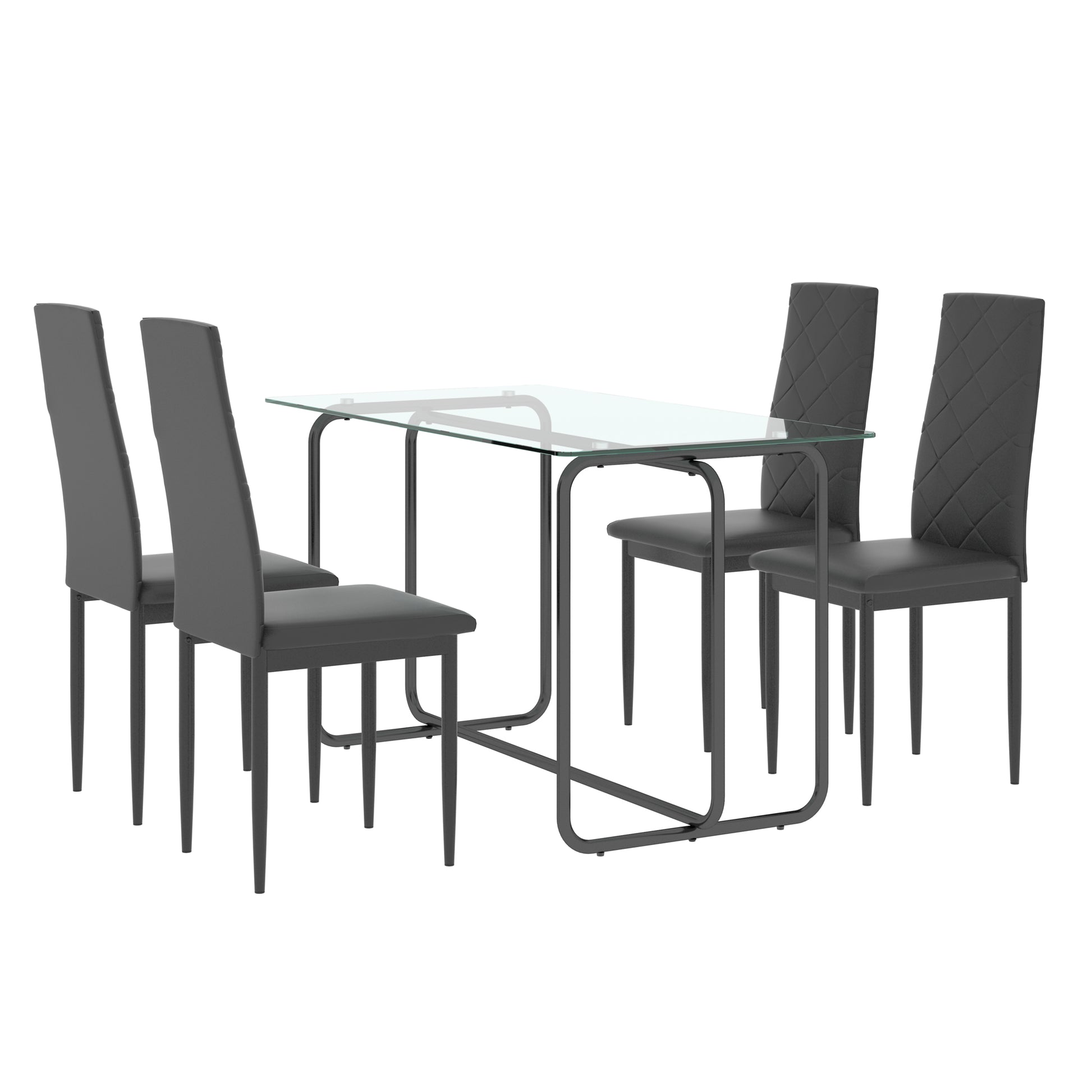 1 Piece Rectangle Dining Table With Black Metal Frame, Tempered Glass Dining Table For Kitchen Room, Transparent Black Transparent Glass