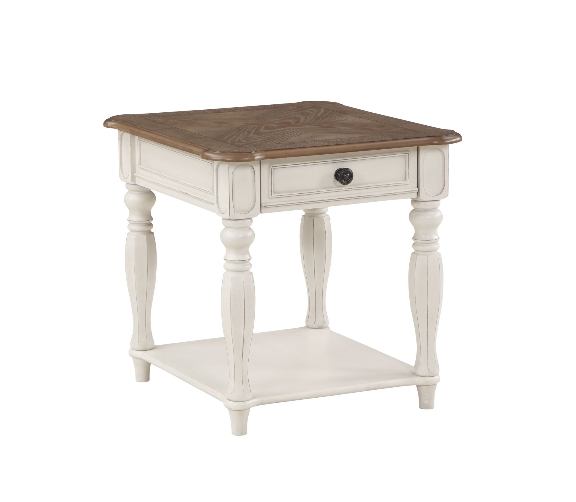 Florian End Table In Oak & Antique White Finish Lv01663 Antique White Solid Wood Mdf
