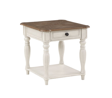 Florian End Table In Oak & Antique White Finish Lv01663 Antique White Solid Wood Mdf
