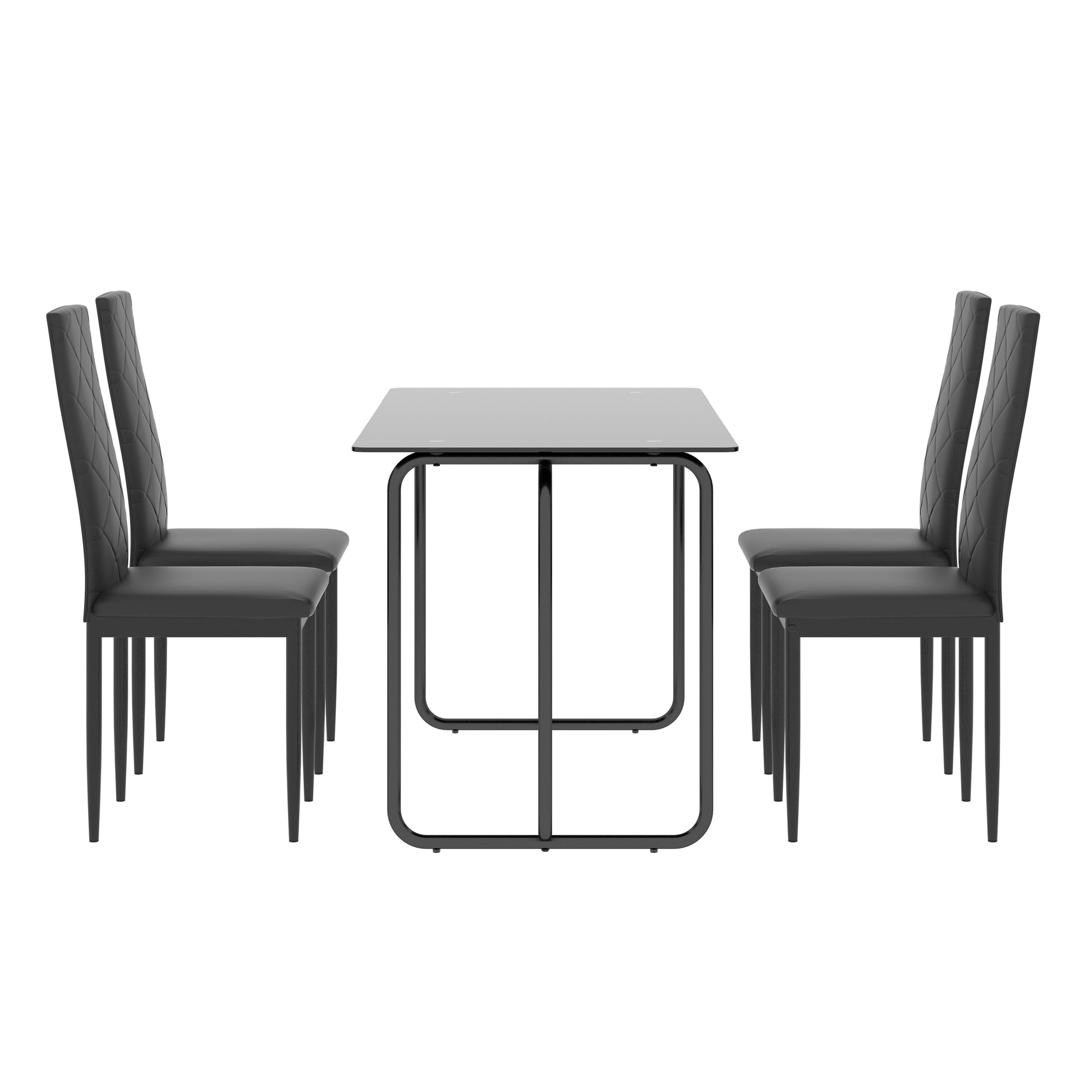 1 Piece Rectangle Dining Table With Metal Frame, Tempered Glass Dining Table For Kitchen Room, Black Black Glass