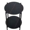 2 Layer End Table With Whole Marble Tabletop, Round Coffee Table With Black Metal Frame For Bedroom Living Room Office Black,1 Piece Black Metal
