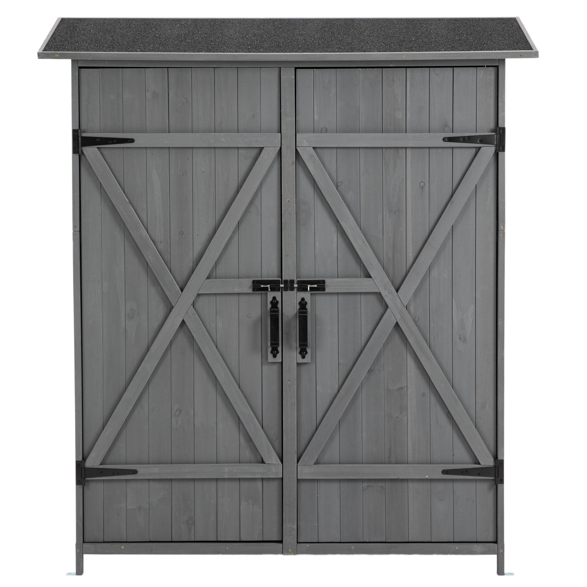 56"L X 19.5"W X 64"H Outdoor Storage Shed With Lockable Door, Wooden Tool Storage Shed W Detachable Shelves & Pitch Roof,Gray Aqua Grey Solid Wood