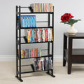 Media Storage Rack With Sliding Dividers In Espresso Brown Black Brown Particle Board